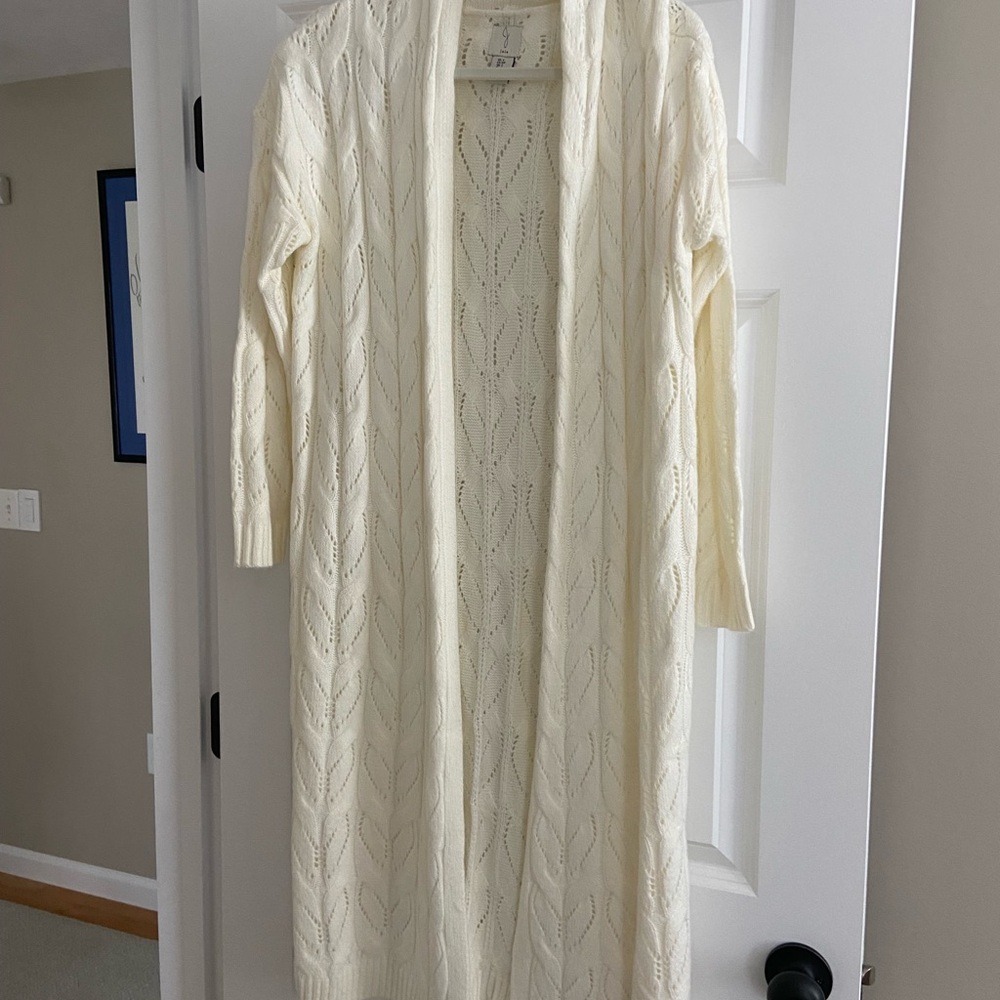 Joie Long Open-Front Cable Knit Cardigan - Cream